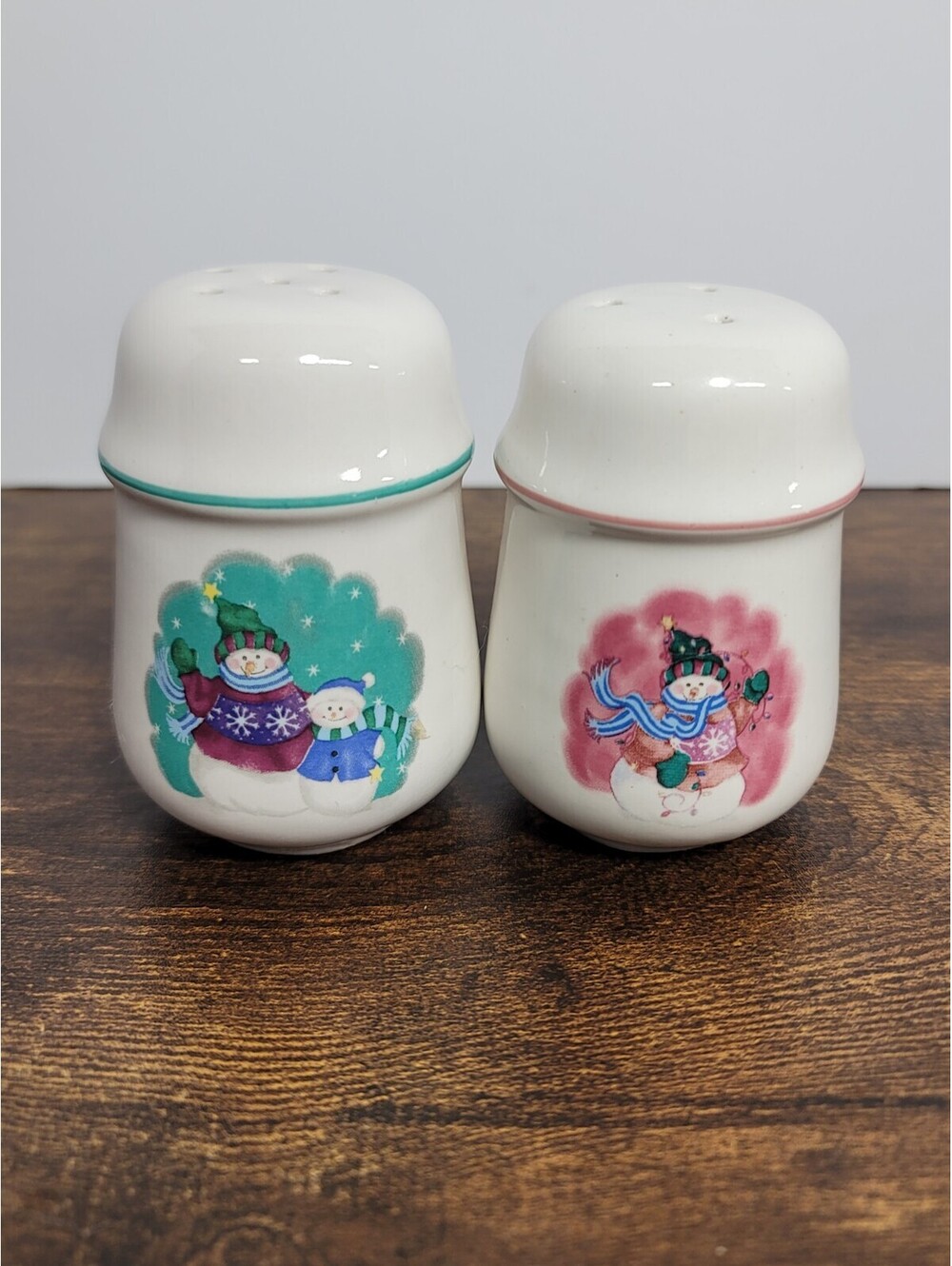 Vintage Holiday Snowman Ceramic Salt Pepper Shakers Set